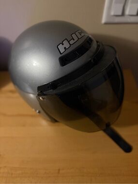HJC Silver Open-Face Motorcycle Helmet with Dark Visor
